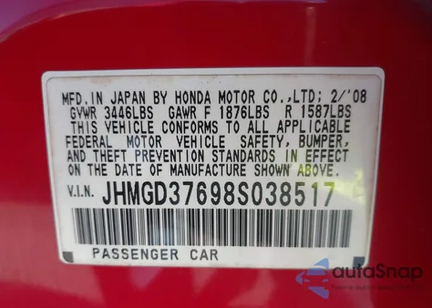 2008 Honda Fit Sport z USA, uszkodzony, nr VIN JHMGD37698S038517